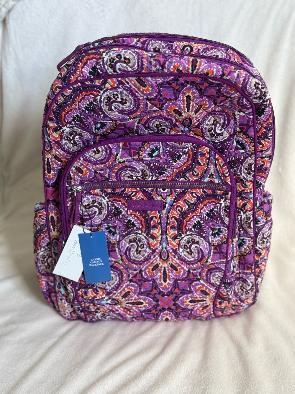 Vera Bradley Iconic Campus Backpack – Purple Paisley Floral
